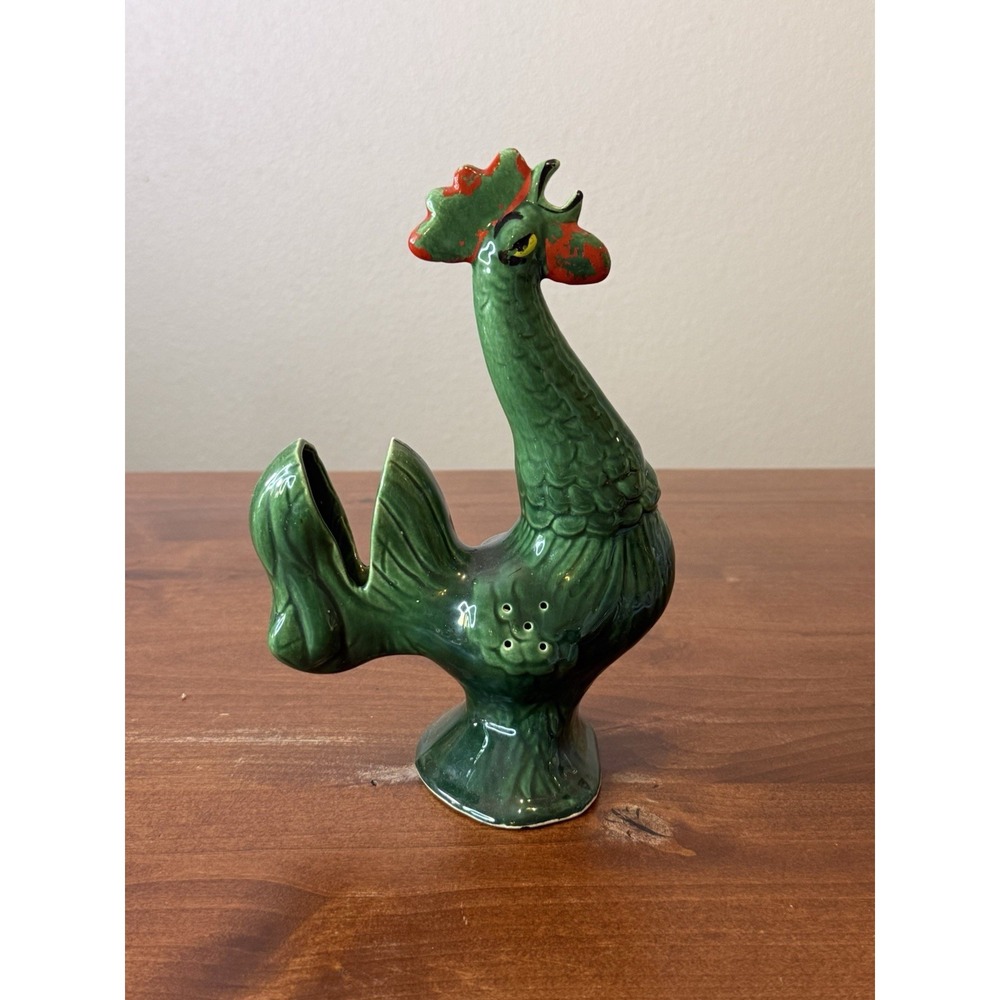 Retro MCM Rooster Green Appetizer Toothpick Serving Napkin Ceramic Figurine 9"